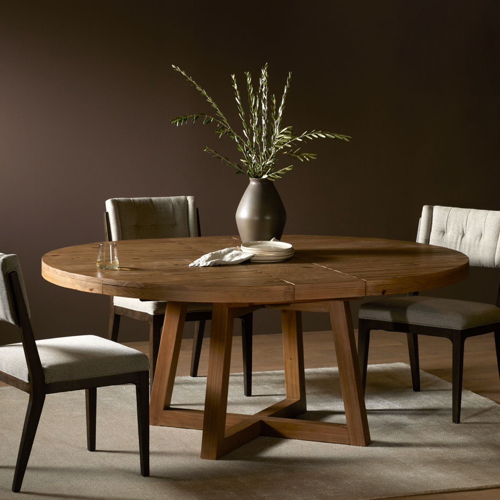 Extendable Round Dining Table, Rustic Natural, Delivered to You Sooner