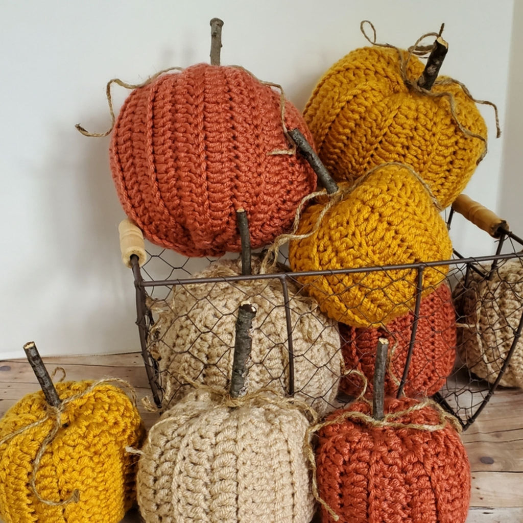 Chunky Yarn Crochet Pumpkin, Linen, Small