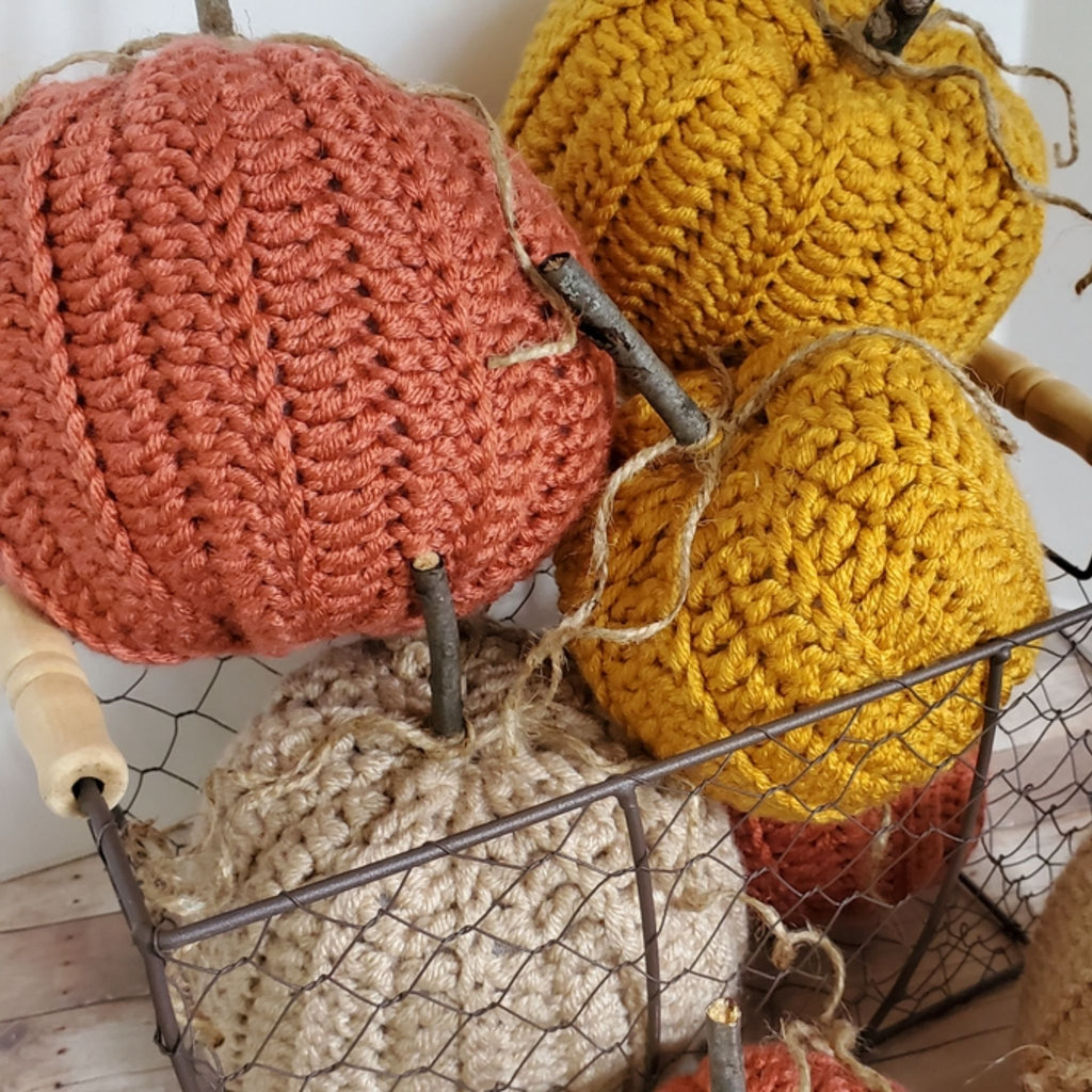 Chunky Yarn Crochet Pumpkin, Linen, Small