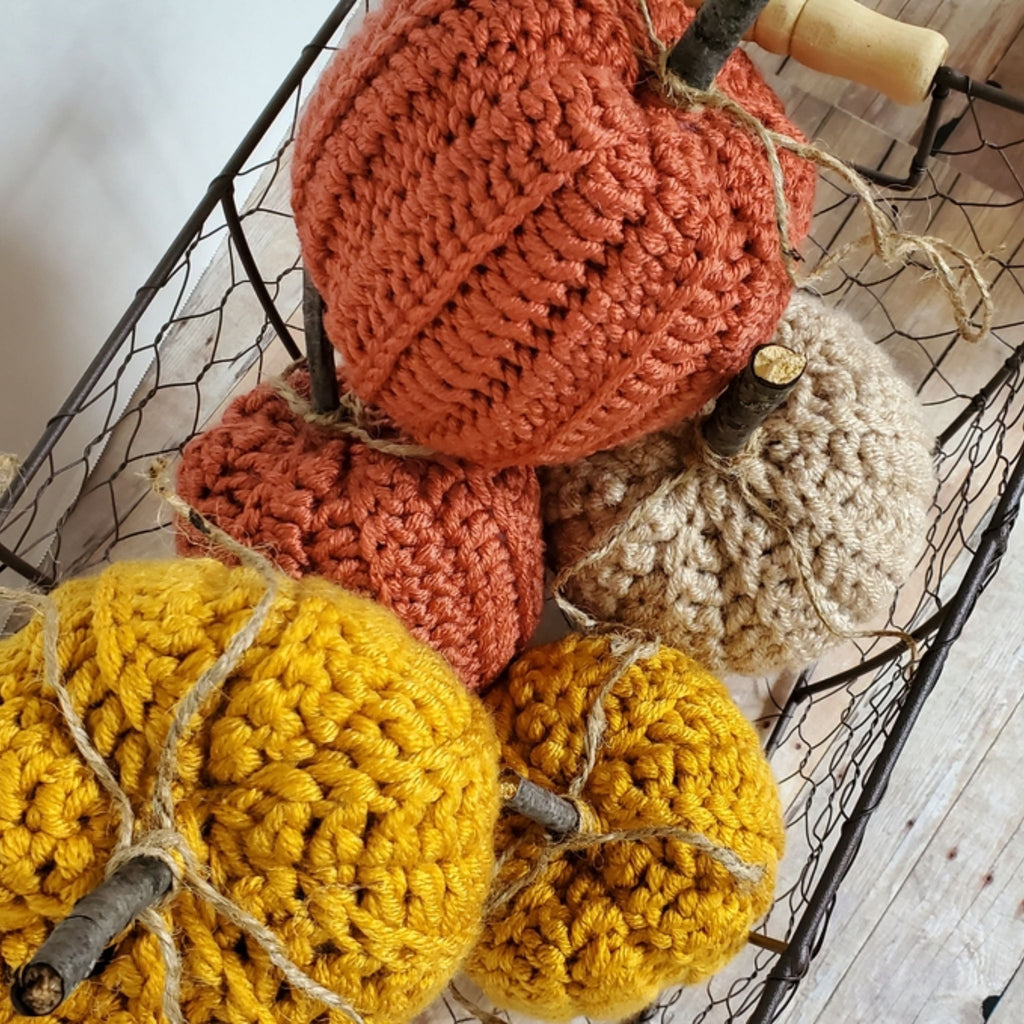 Chunky Yarn Crochet Pumpkin, Linen, Small