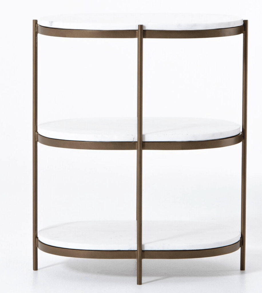Felix Oval Nightstand, Antique Brass and Polished White Marble - Sage InteriorsSage Interiors