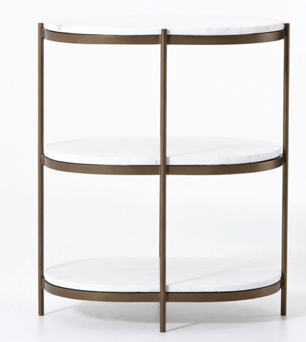 Felix Oval Nightstand, Antique Brass and Polished White Marble - Sage InteriorsSage Interiors
