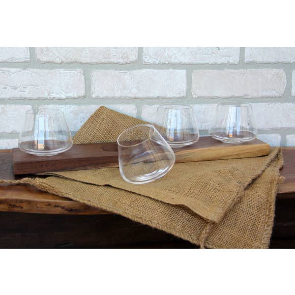 Flight of Hand Blown Glasses on Walnut Stand - Sage InteriorsSwoon Living
