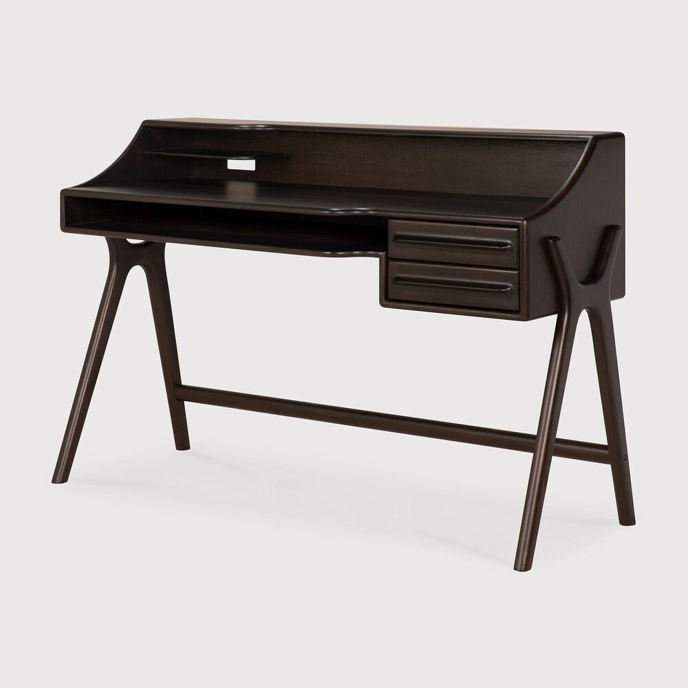 Flow Solid Mahogany Desk with Rounded Edges & Modern Vintage Design - Sage InteriorsEthnicraftDesk