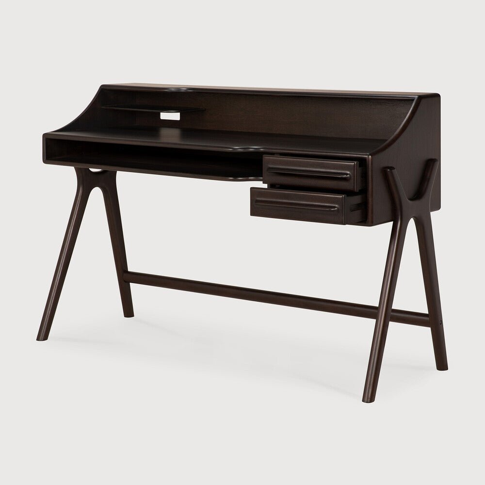 Flow Solid Mahogany Desk with Rounded Edges & Modern Vintage Design - Sage InteriorsEthnicraftDesk