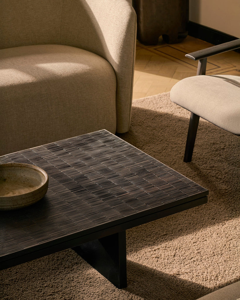 Grooves Coffee Table – Hand‑Carved Solid Teak Centrepiece - Sage InteriorsEthnicraft