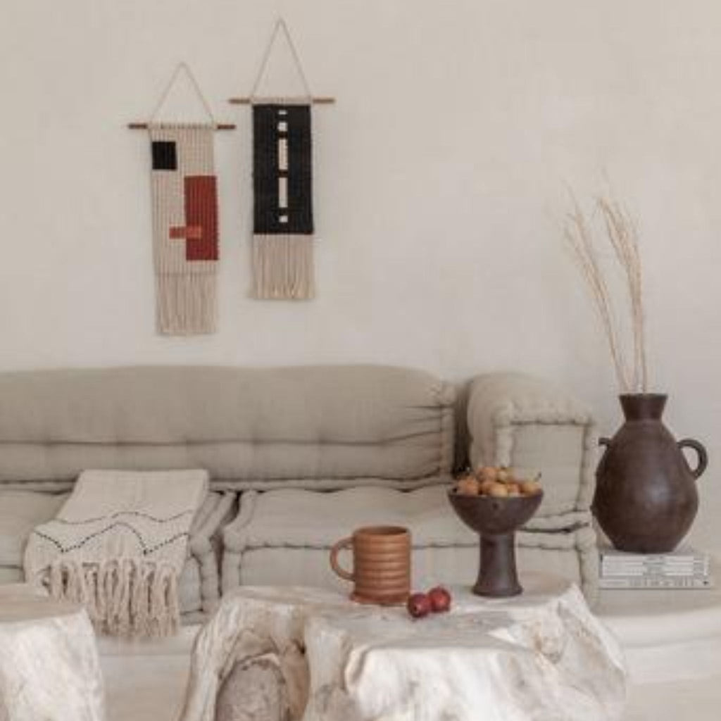 Hand Loomed Cotton Blanket - Black Motif - Sage InteriorsVillage Thrive