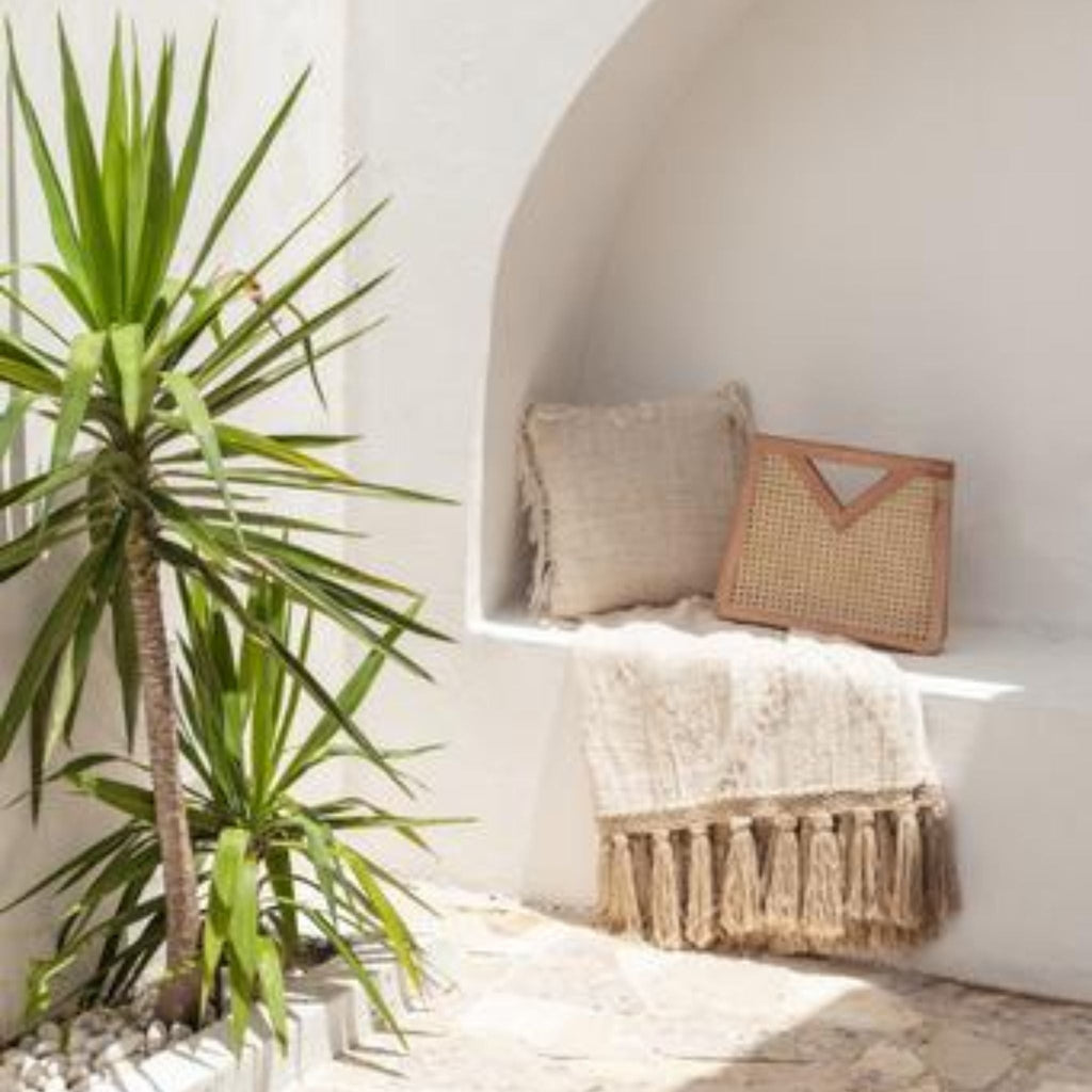 Hand Loomed Cotton Blanket - Gold Motif - Sage InteriorsVillage Thrive