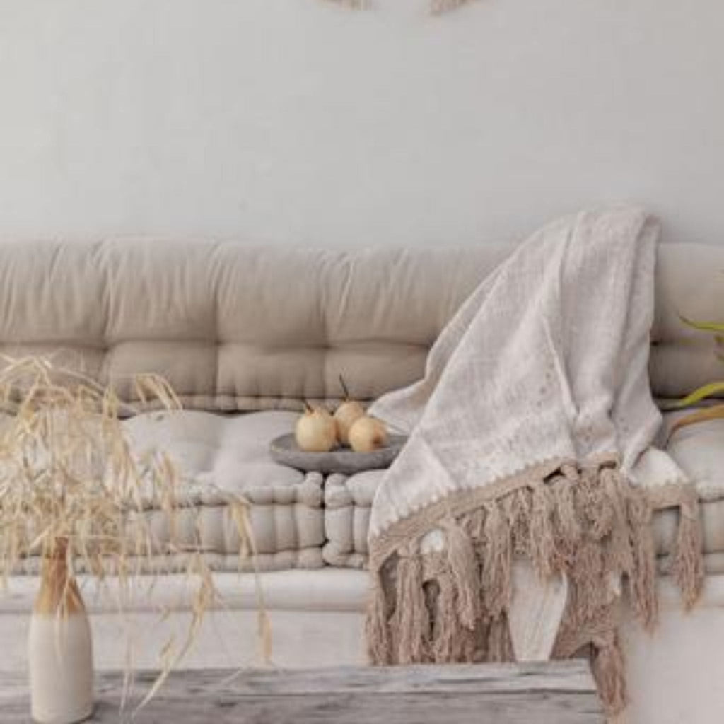 Hand Loomed Cotton Blanket - Gold Motif - Sage InteriorsVillage Thrive