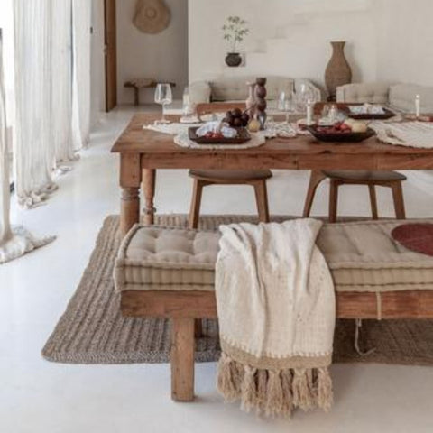 Hand Loomed Cotton Blanket - Gold Motif - Sage InteriorsVillage Thrive