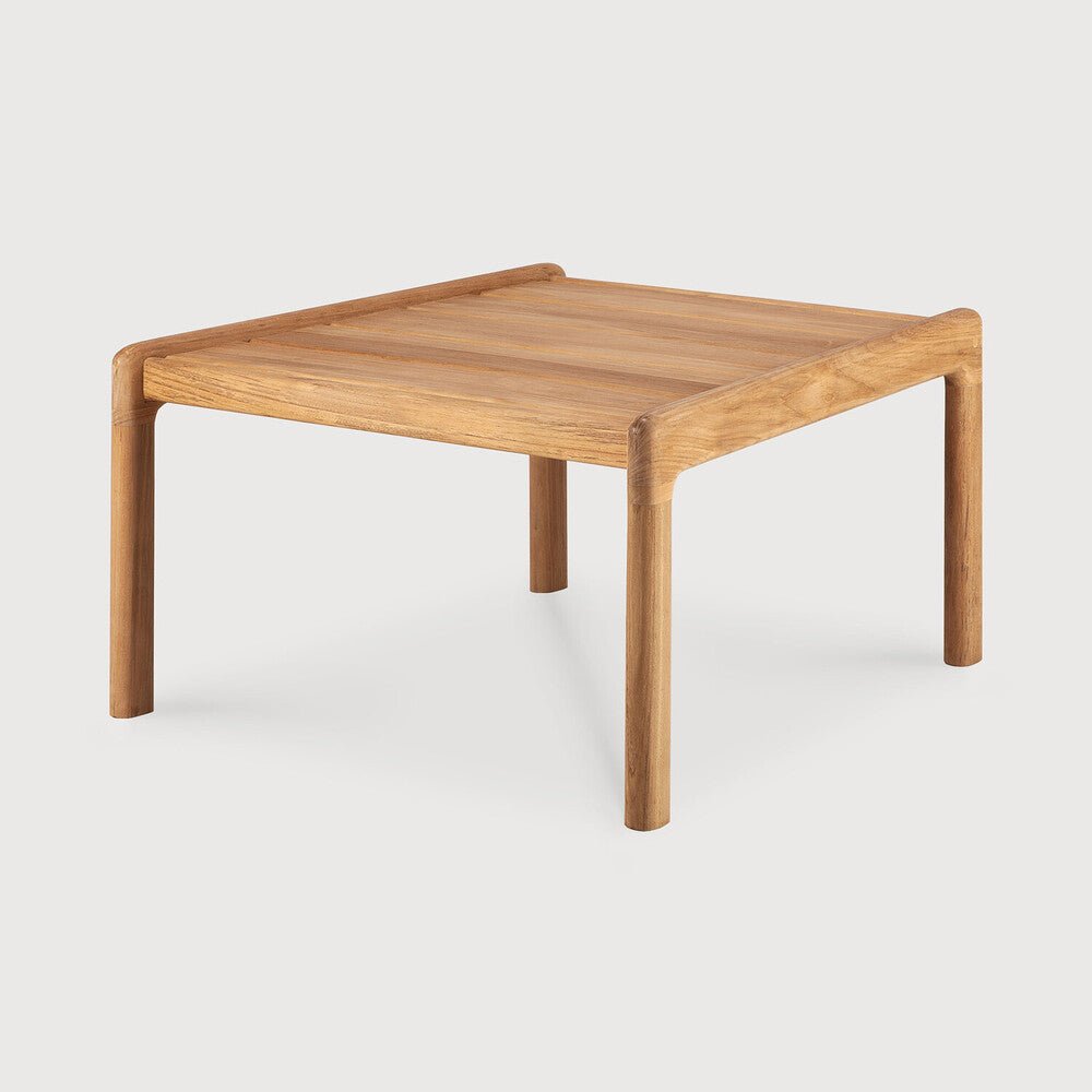 Wooden coffee table on a light gray background