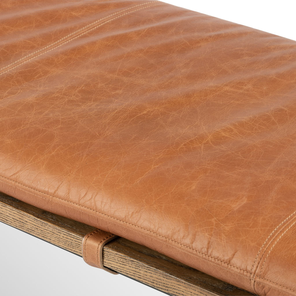 Brandy Leather Bench, Delivered to You Sooner