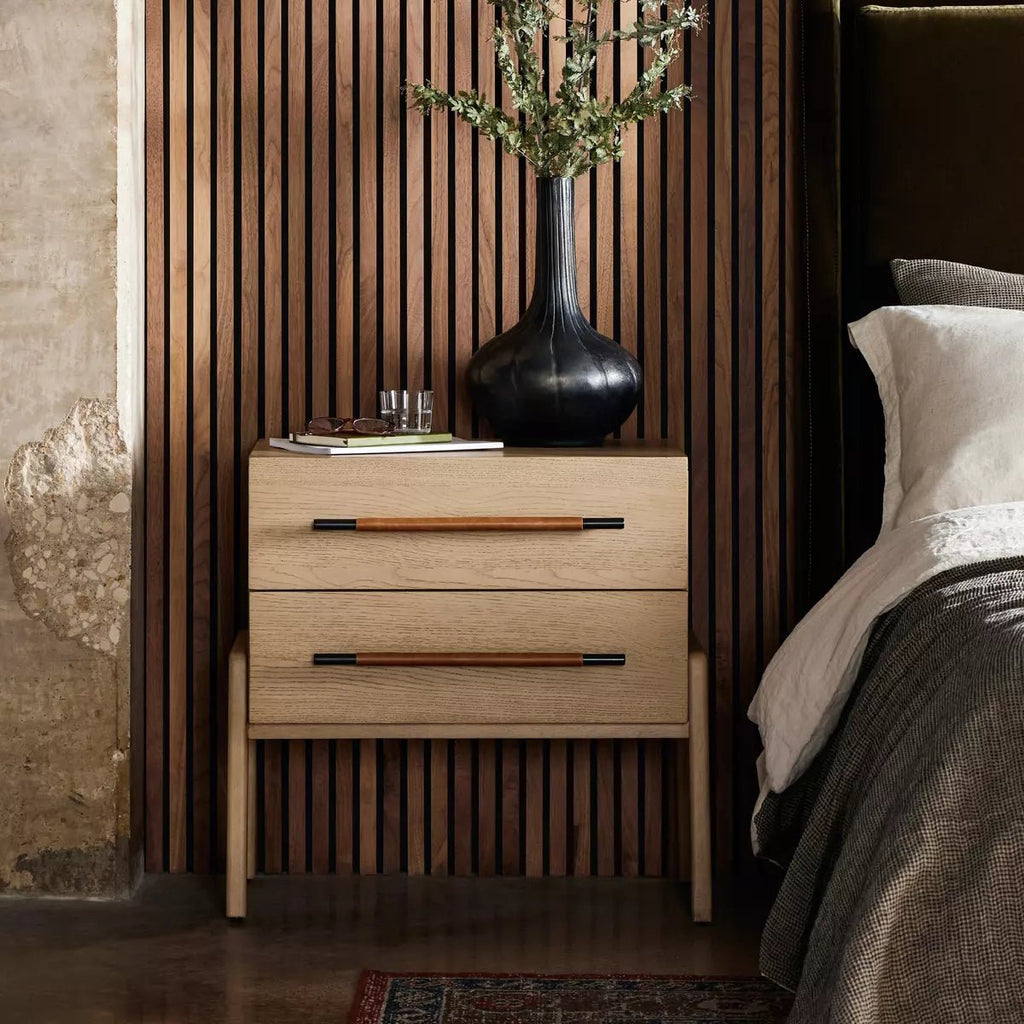 Leather meets Oak Nightstand - Sage InteriorsFour HandsNightstands