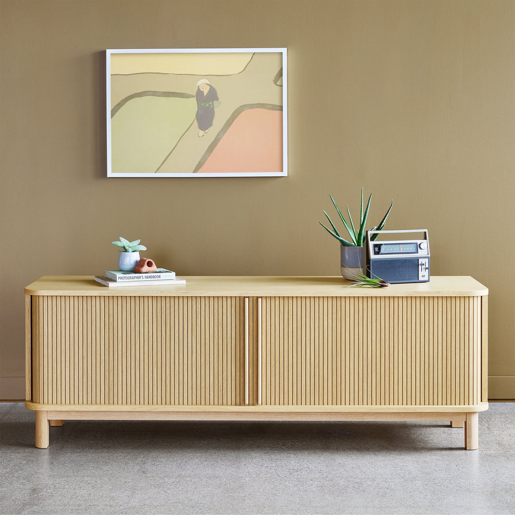 Ledger Credenza – FSC® - Certified Tambour Door Storage in Natural Wood Finish - Sage InteriorsSage InteriorsCabinet