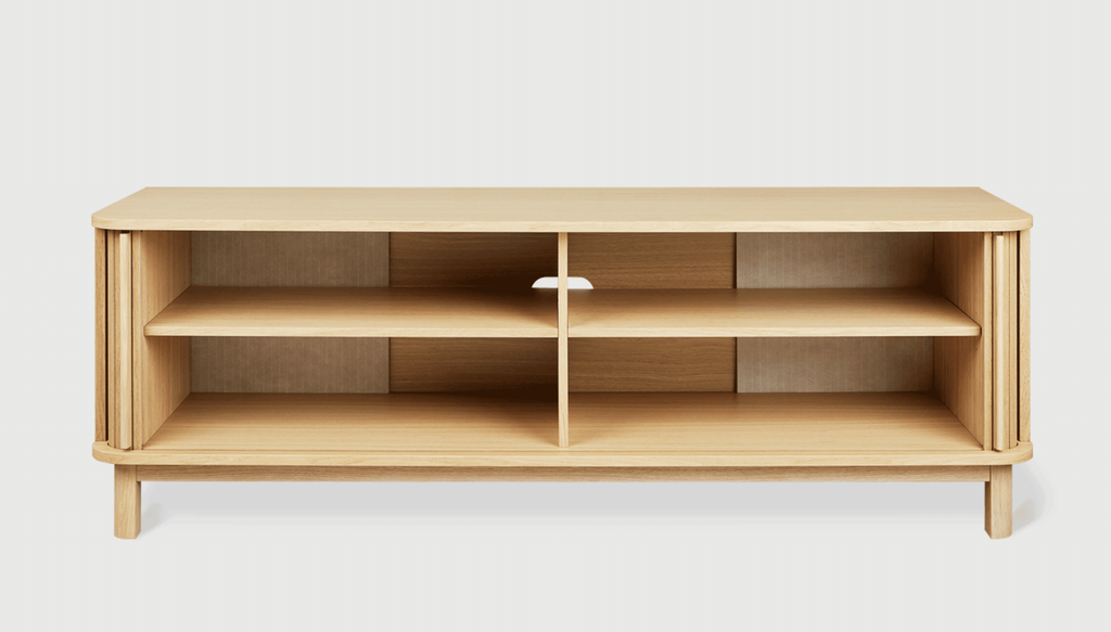 Ledger Credenza – FSC® - Certified Tambour Door Storage in Natural Wood Finish - Sage InteriorsSage InteriorsCabinet