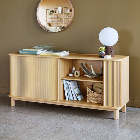 Ledger Sideboard – FSC® - Certified Tambour Door Storage with Adjustable Shelves - Sage InteriorsGusCabinet