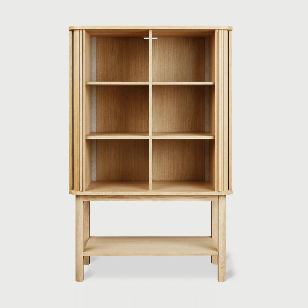 Ledger Tall Cabinet – FSC® - Certified Storage with Tambour Doors in Natural Wood - Sage InteriorsGusCabinet