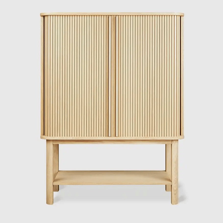 Ledger Tall Cabinet – FSC® - Certified Storage with Tambour Doors in Natural Wood - Sage InteriorsGusCabinet