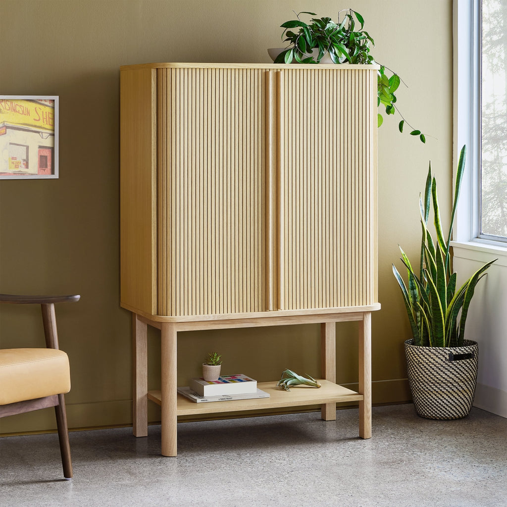 Ledger Tall Cabinet – FSC® - Certified Storage with Tambour Doors in Natural Wood - Sage InteriorsSage InteriorsCabinet
