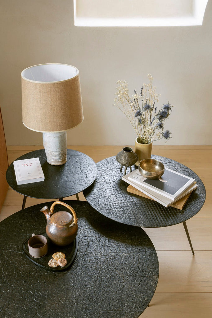 Luna Coffee Table – Textured Earth - Tone Surface & Sleek Metal Legs - Sage InteriorsEthnicraftCoffee Table