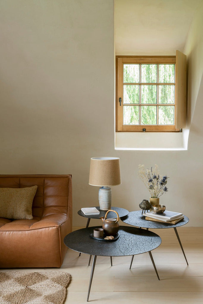 Luna Coffee Table – Textured Earth - Tone Surface & Sleek Metal Legs - Sage InteriorsEthnicraftCoffee Table