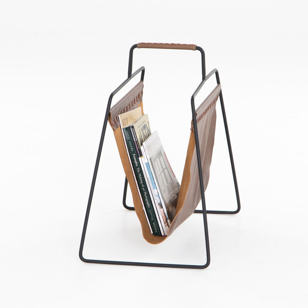 Magazine Rack, Patina Brown Leather, Delivered to You Sooner