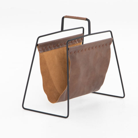 Magazine Rack, Patina Brown Leather, Delivered to You Sooner