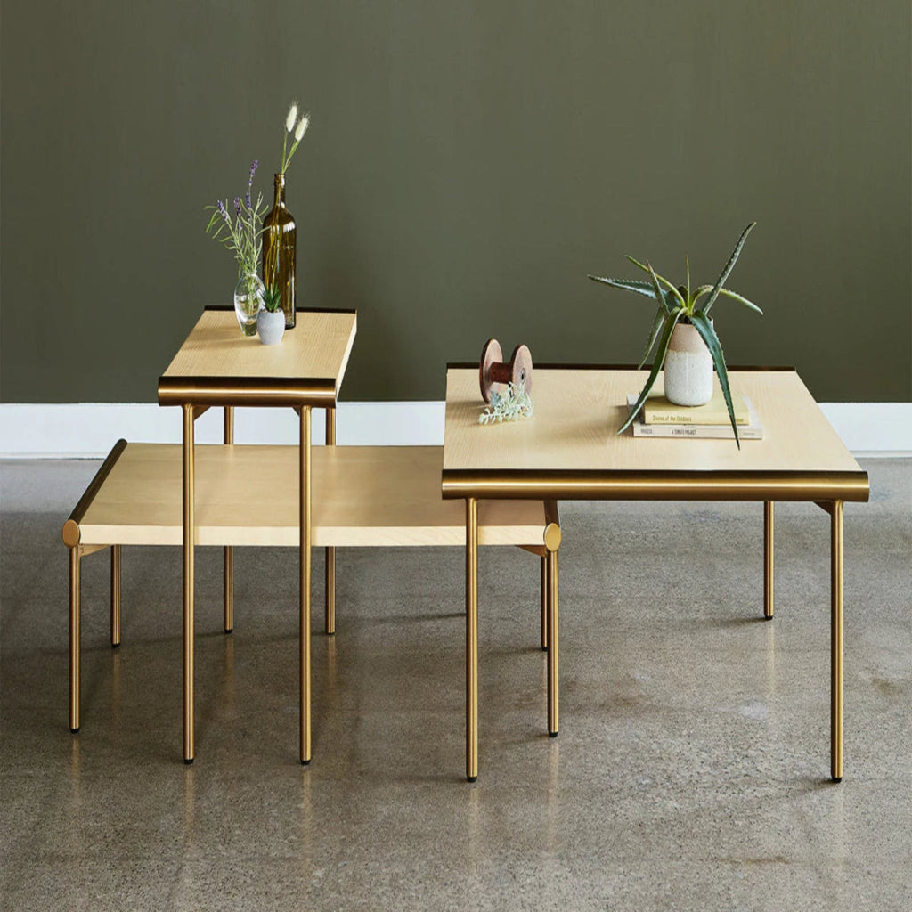 Manifold End Table – Walnut or Ash Veneer with Brass or Pewter Base - Sage InteriorsGusManifold End Table