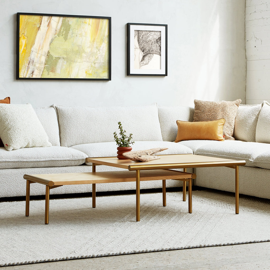 Manifold Rectangular Coffee Table – Walnut or Ash Veneer with Brass or Pewter Base - Sage InteriorsSage InteriorsManifold End Table