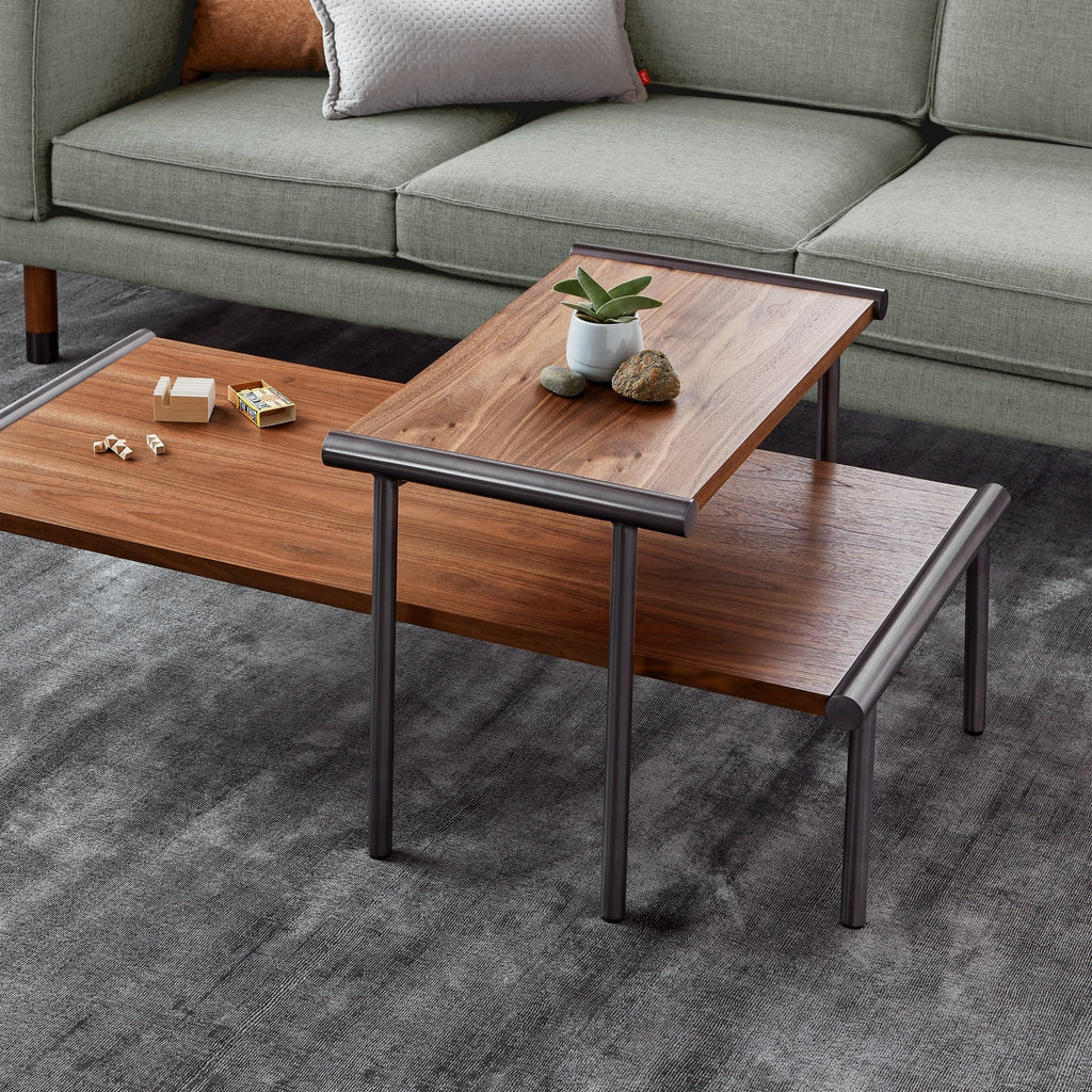 Manifold Rectangular Coffee Table – Walnut or Ash Veneer with Brass or Pewter Base - Sage InteriorsSage InteriorsManifold End Table