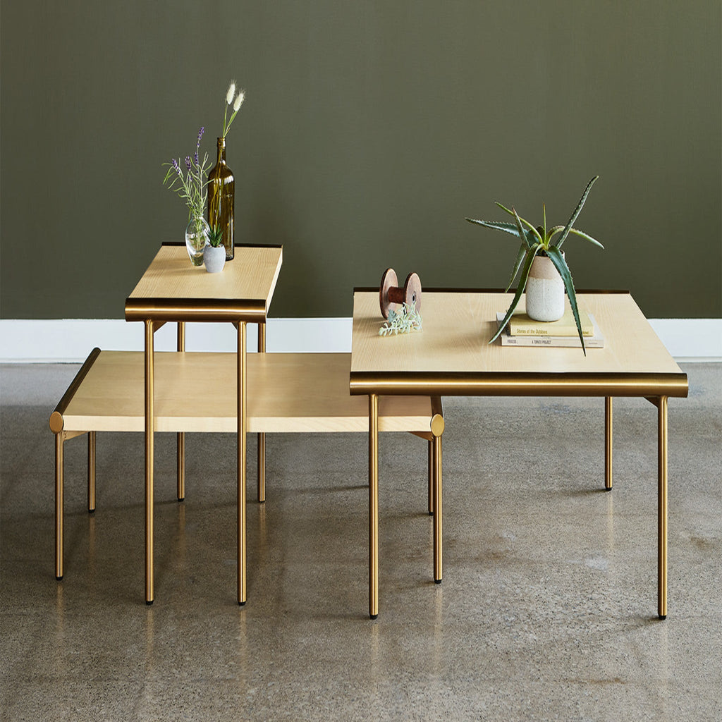Manifold Square Coffee Table – Walnut or Ash Veneer with Brass or Pewter Base - Sage InteriorsGusManifold End Table