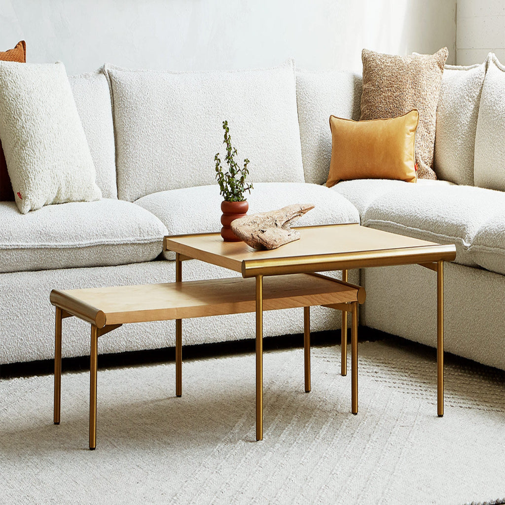 Manifold Square Coffee Table – Walnut or Ash Veneer with Brass or Pewter Base - Sage InteriorsGusManifold End Table