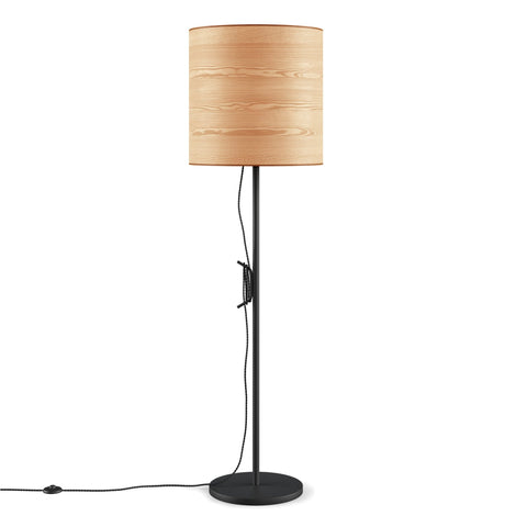 Milton Floor Lamp Oversized Wood Veneer Drum Shade with Black Base - Sage InteriorsSage InteriorsLamp