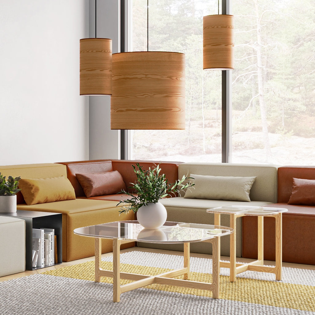 Milton Large Pendant Light – Natural Wood Veneer Lampshade with Black Cord - Sage InteriorsSage InteriorsLight