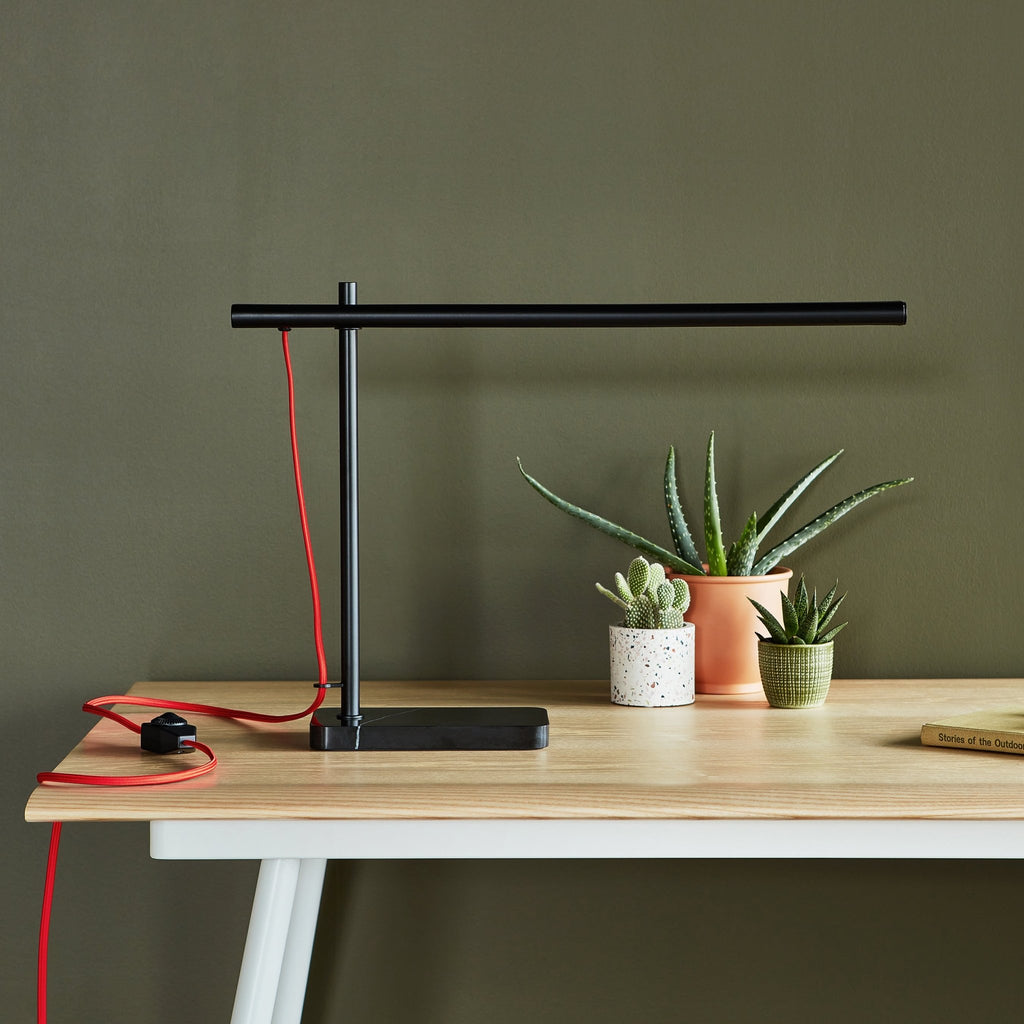 Milton Lewis Task Lamp Marble Base with Red Braided Cord & Dimmable Switch - Sage InteriorsSage InteriorsLamp