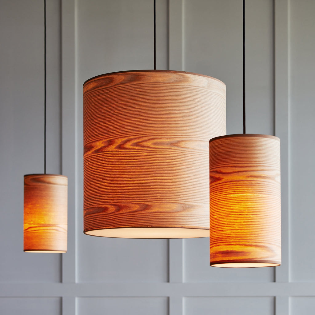 Milton Small Pendant Light Natural Wood Veneer Drum Shade with Black Cord - Sage InteriorsSage InteriorsLight