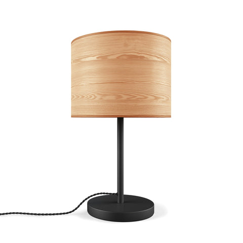 Milton Table Lamp Wood Veneer Drum Shade with Black Steel Base - Sage InteriorsSage InteriorsLamp