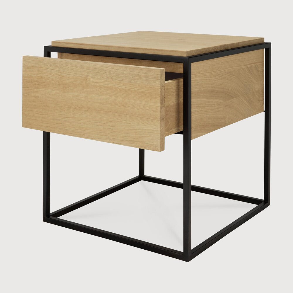 Monolit Bedside Table – Modern Oak & Steel Nightstand by Sage Interiors - Sage InteriorsEthnicraft