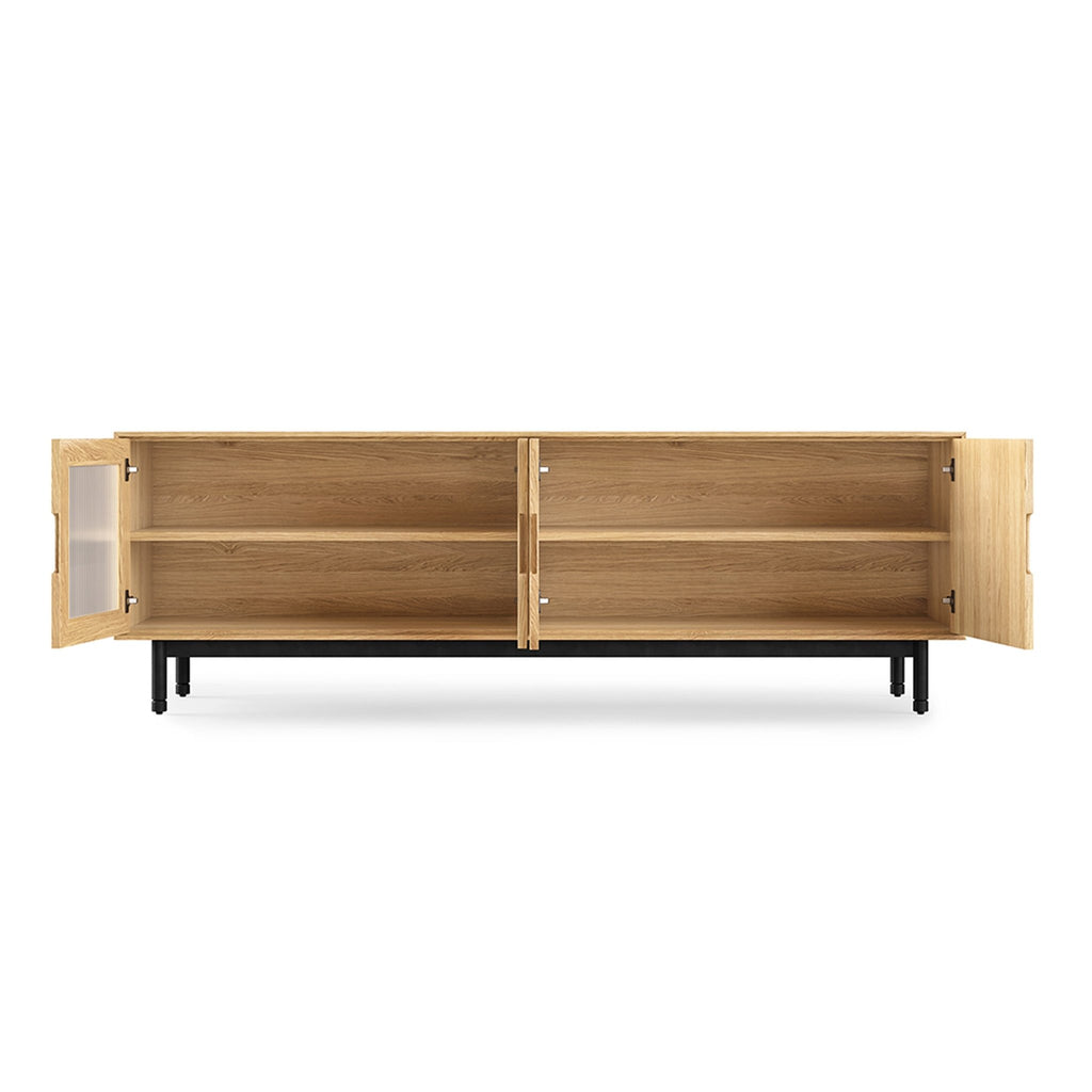 Munro Credenza – Fluted Glass Walnut or Oak Cabinet with Adjustable Shelves - Sage InteriorsSage InteriorsCabinet