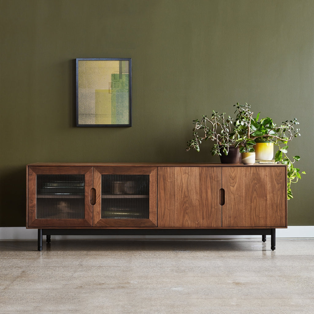 Munro Credenza – Fluted Glass Walnut or Oak Cabinet with Adjustable Shelves - Sage InteriorsSage InteriorsCabinet