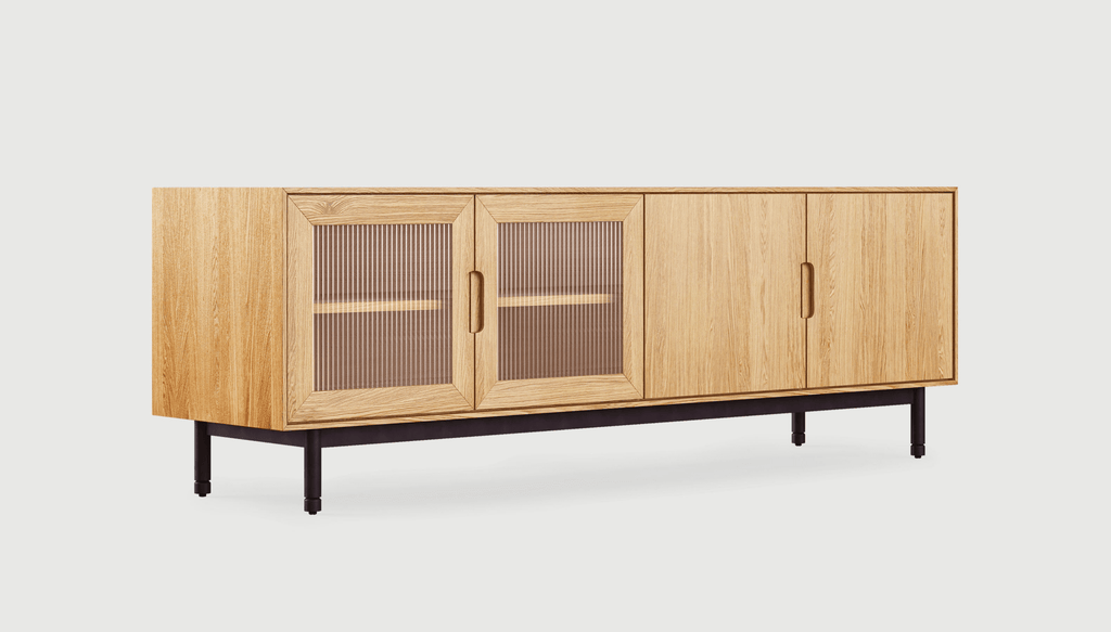 Munro Credenza – Walnut or Oak Storage Cabinet with Fluted Glass Doors - Sage InteriorsSage InteriorsCabinet