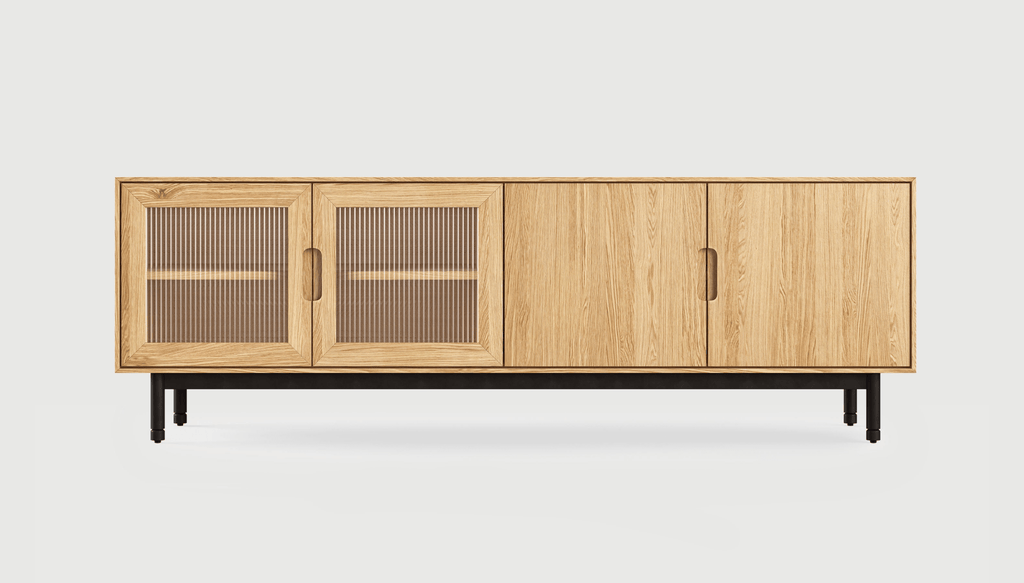 Munro Credenza – Walnut or Oak Storage Cabinet with Fluted Glass Doors - Sage InteriorsSage InteriorsCabinet