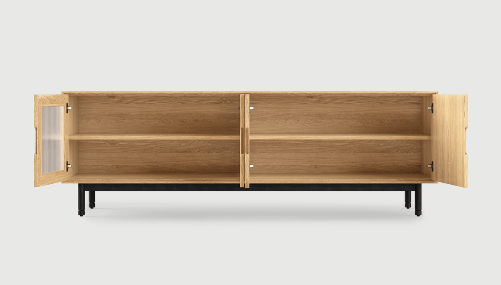 Munro Credenza – Walnut or Oak Storage Cabinet with Fluted Glass Doors - Sage InteriorsSage InteriorsCabinet