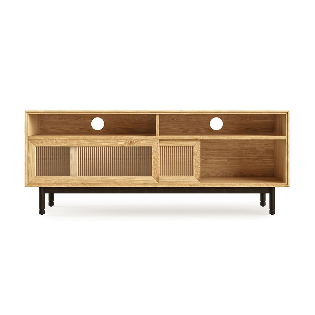 Munro Media Stand – Walnut or Oak TV Console with Sliding Fluted Glass Doors - Sage InteriorsGusCabinet