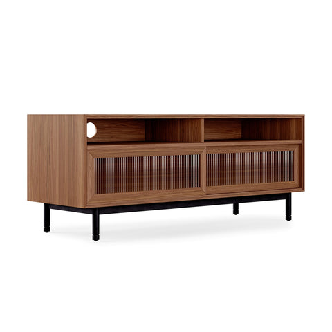 Munro Media Stand – Walnut or Oak TV Console with Sliding Fluted Glass Doors - Sage InteriorsGusCabinet