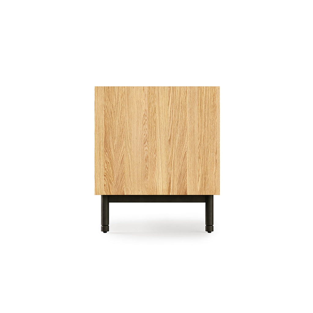 Munro Media Stand – Walnut or Oak TV Console with Sliding Fluted Glass Doors - Sage InteriorsGusCabinet