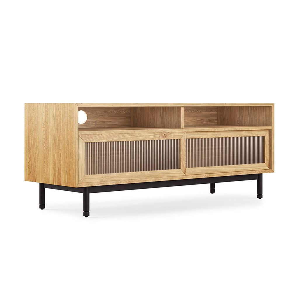Munro Media Stand – Walnut or Oak TV Console with Sliding Fluted Glass Doors - Sage InteriorsGusCabinet