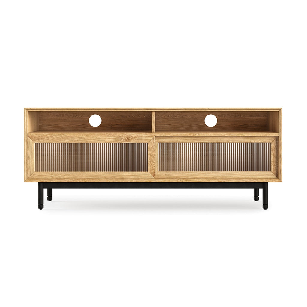 Munro Media Stand – Walnut or Oak TV Console with Sliding Fluted Glass Doors - Sage InteriorsGusCabinet