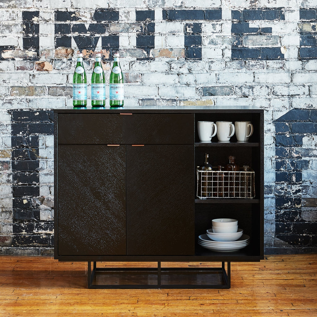 Myles Cabinet – Chevron Oak Storage with Rose Gold Accents - Sage InteriorsSage Interiorscabinet