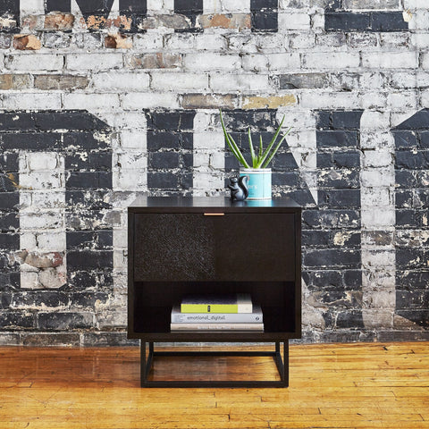 Myles End Table – Chevron Oak with Rose Gold Pull & Open Storage - Sage InteriorsSage Interiorscabinet